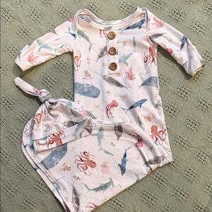 Caden Lane Ocean Creatures Henley Onesie Set in Pastel Blue, Pink, Coral